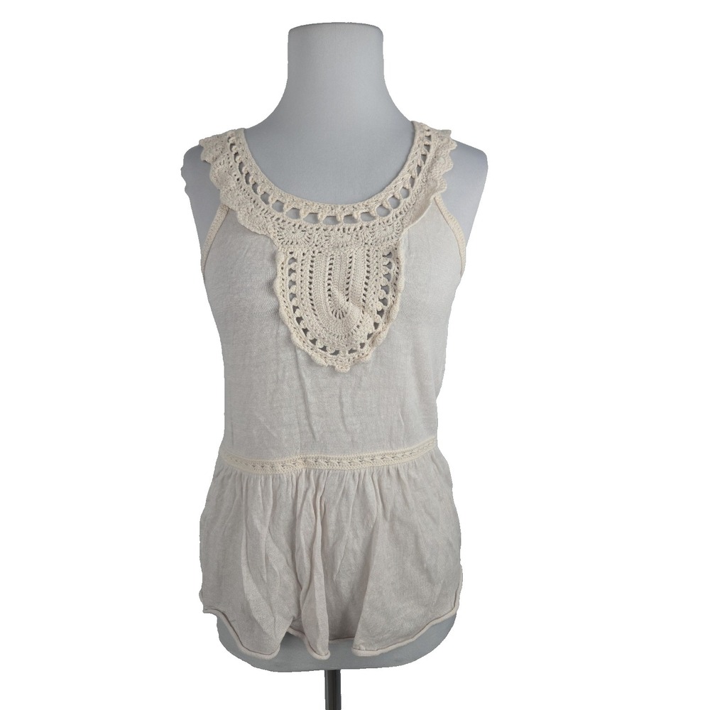 Bananaโ Republic Women's Cream Woven Linen Crochet Detail Tank Top XS